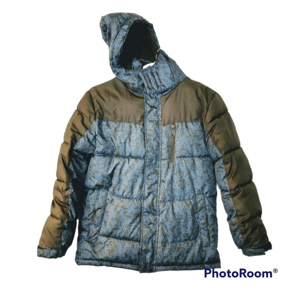Boy's Blue Black Digital Camo Xersion Puffer Coat Medium 10/12
